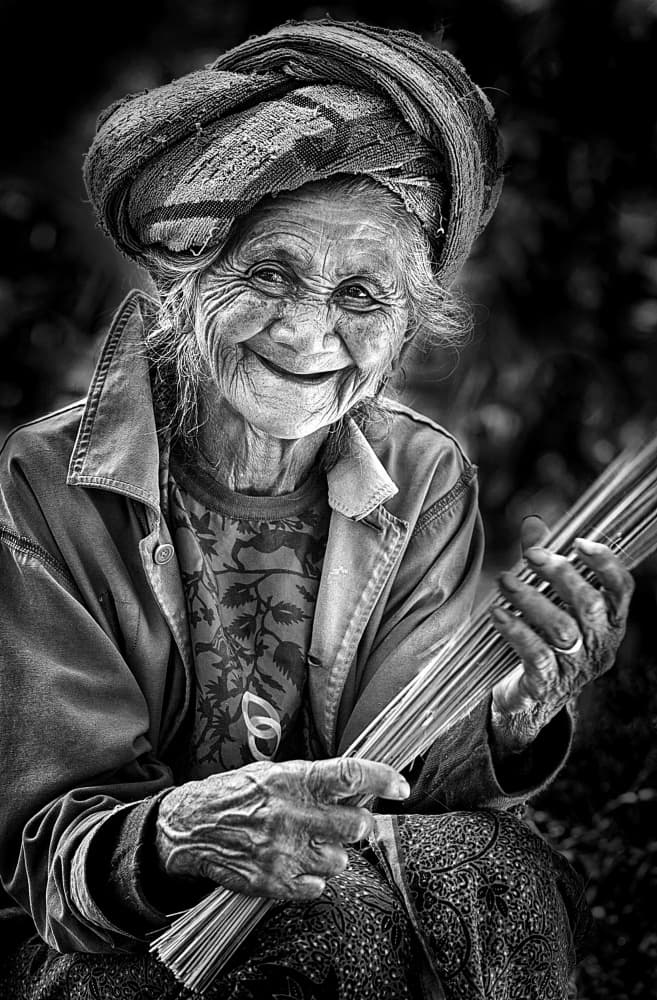 Smiling Elderly Woman by Angela Muliani Hartojo — canvas wall art