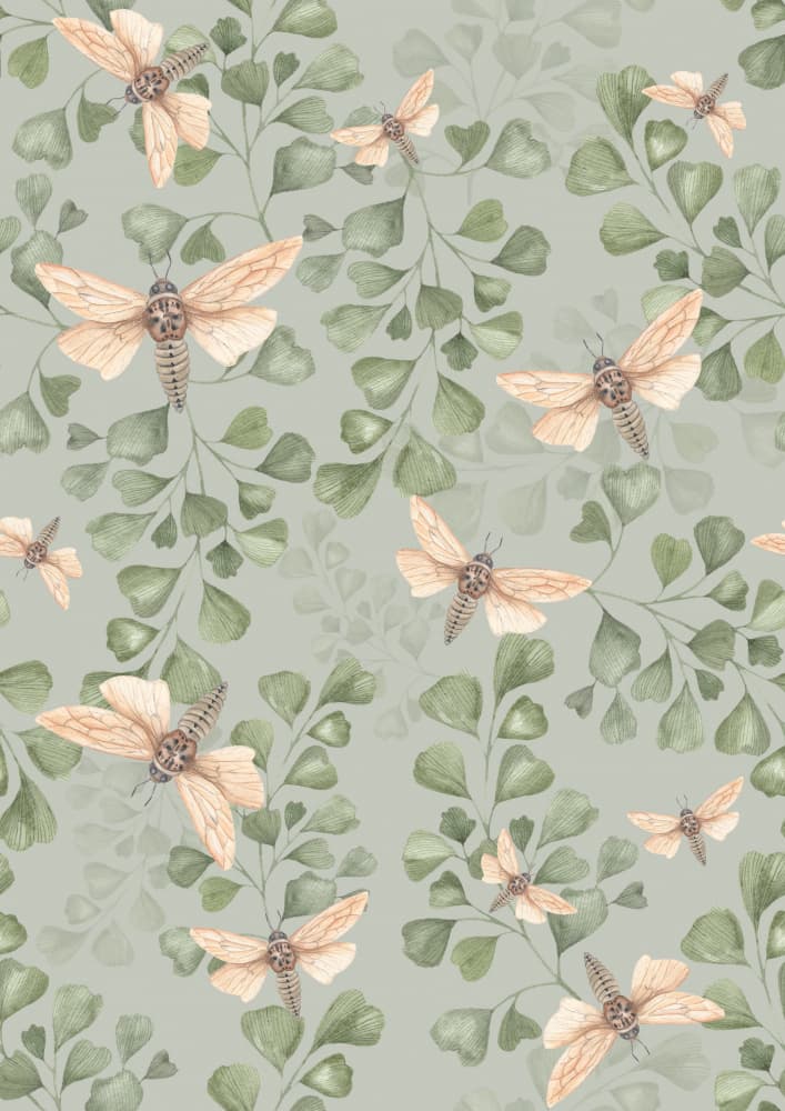 Delicate Moths Greenery by Linda Sitniece — canvas wall art