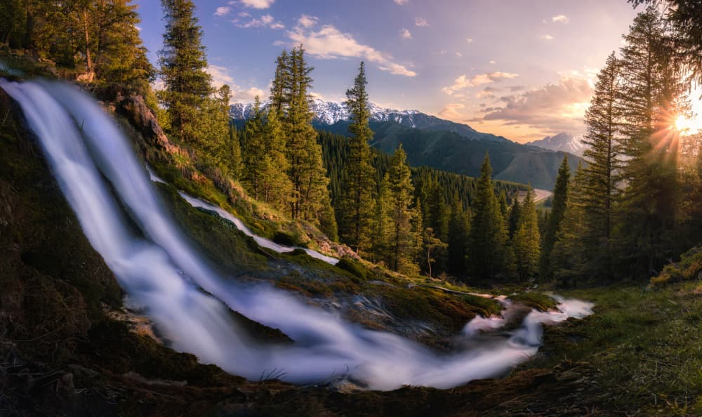Golden Waterfall Sunset by Yuan Cui — canvas wall art