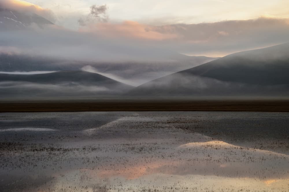Misty Mountain Reflection by Sergio Barboni — canvas wall art