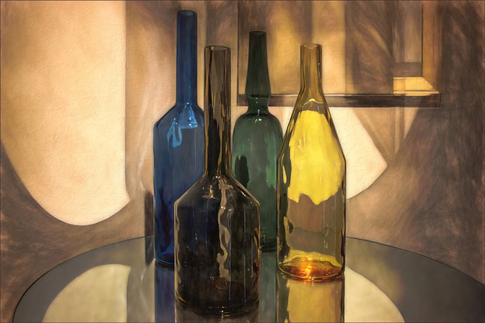 Abstract Glass Bottles by Gilbert Claes — canvas wall art