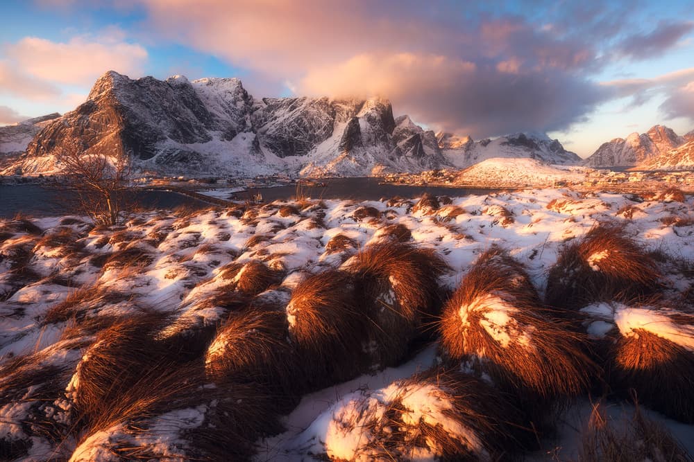 Golden Light Winter Peaks by Daniel Gastager — canvas wall art