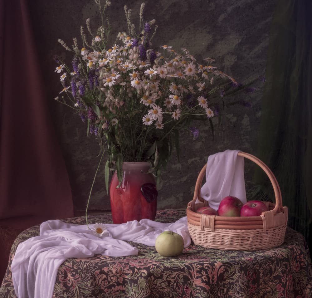 Rustic Flowers and Apples by UstinaGreen — canvas wall art