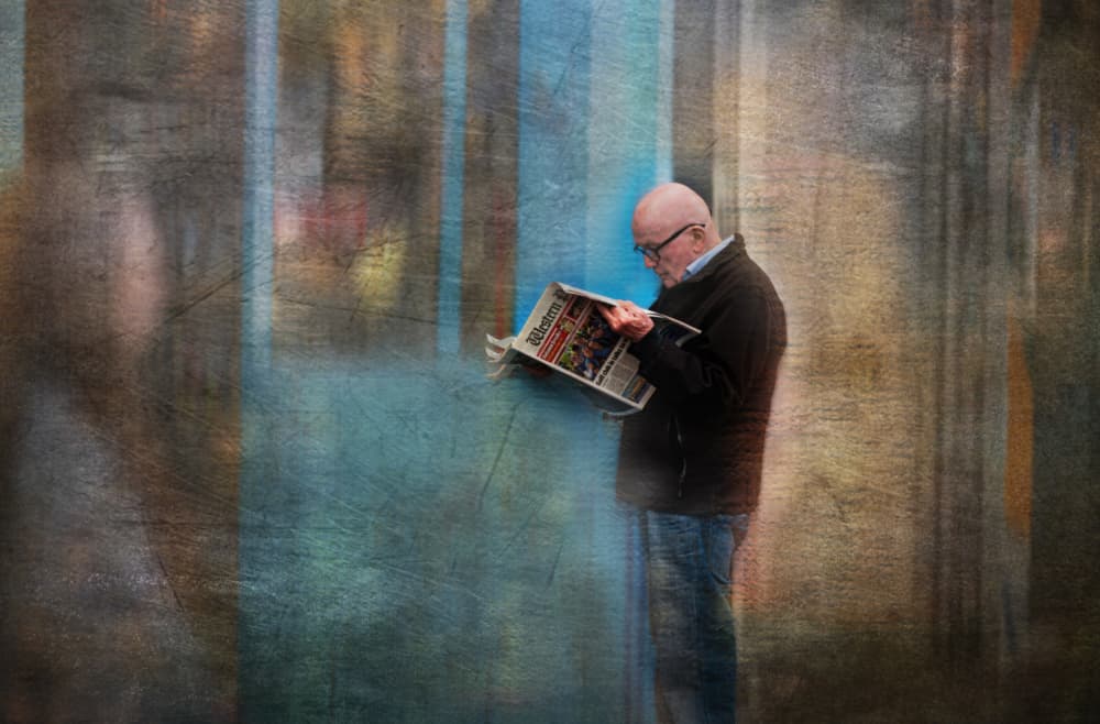 Urban Newspaper Reader by Anette Ohlendorf — canvas wall art