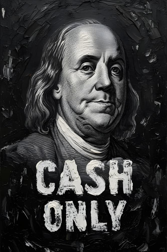 Benjamin Franklin Cash Only by HUGO — canvas wall art