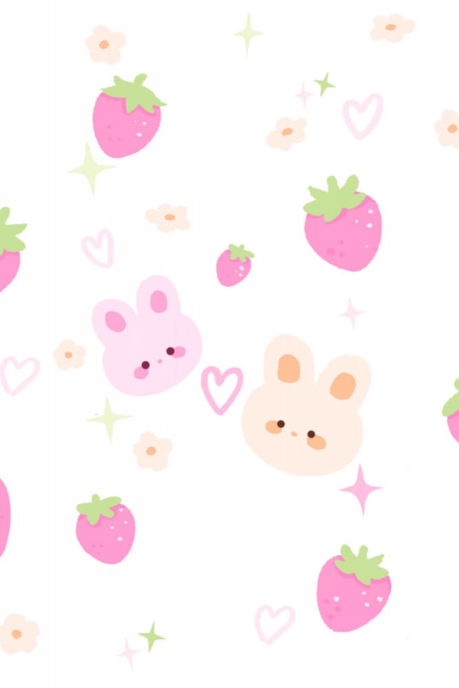 Cute Bunny Strawberry Pattern by Xuan Thai — canvas wall art