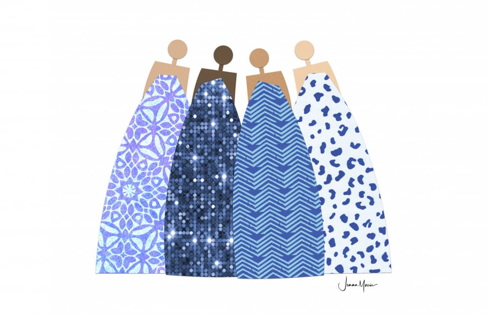 Four Friends in Blue by Jemma Morris — canvas wall art