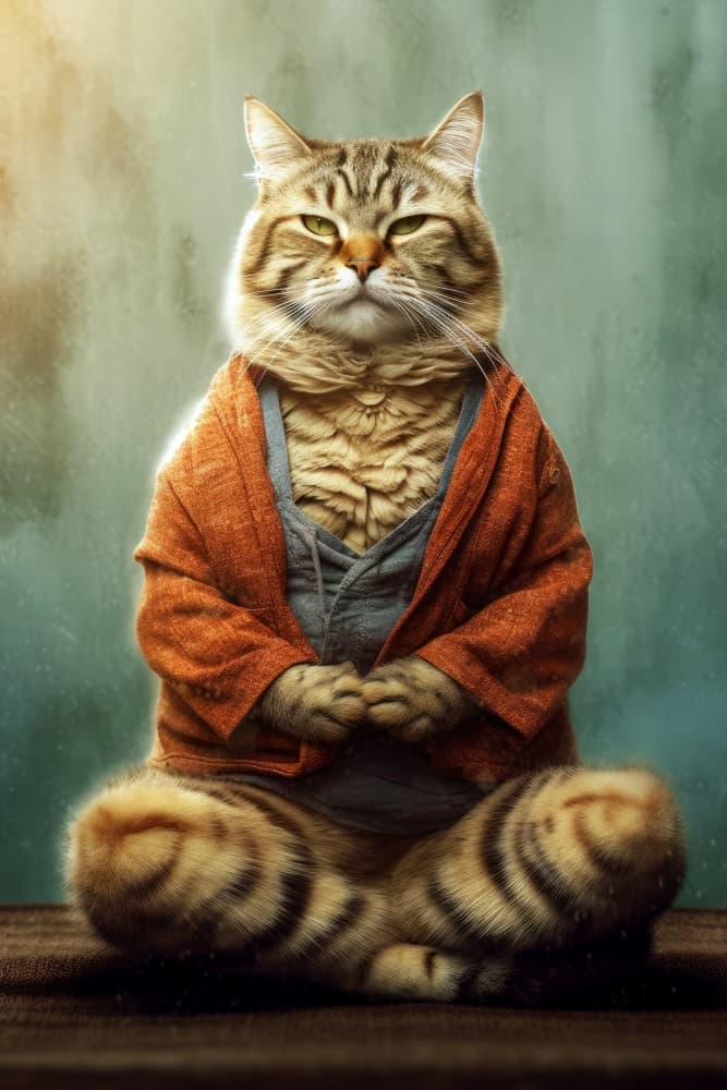 Zen Cat Meditates by Justyna Jaszke — canvas wall art