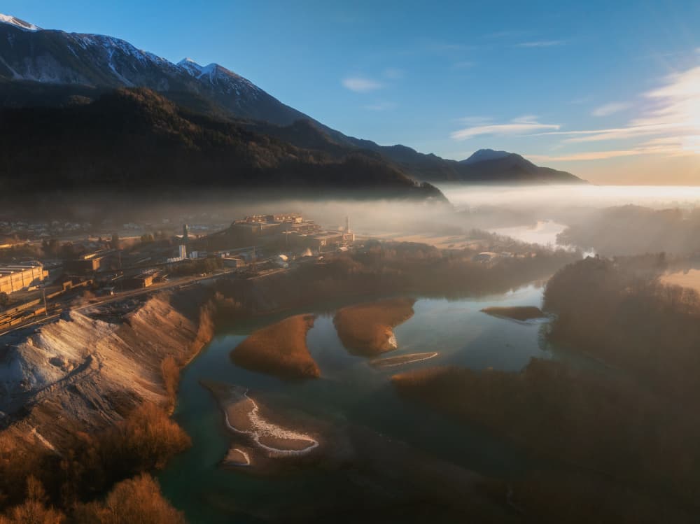 Misty Alpine Village by Ales Krivec — canvas wall art