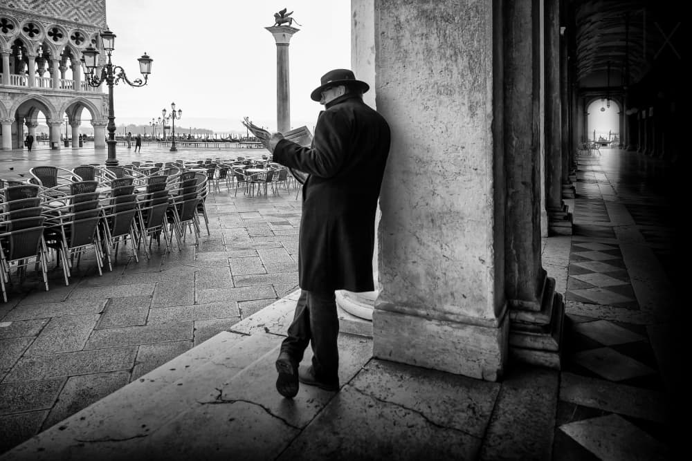 Venice Morning Reader by Roswitha Schleicher-Schwarz — canvas wall art