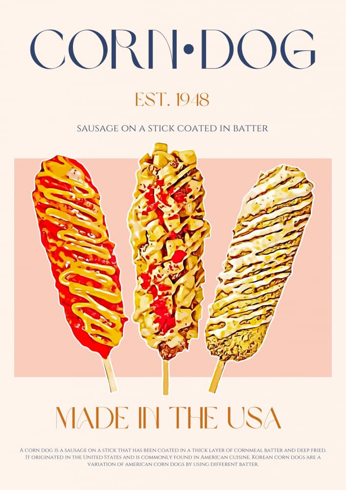 Vibrant Corn Dog Snacks by Nazma Khokhar — canvas wall art