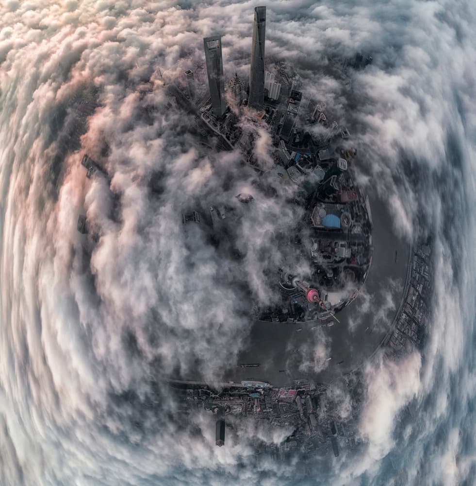 Shanghai City Above Clouds by Stan Huang — canvas wall art