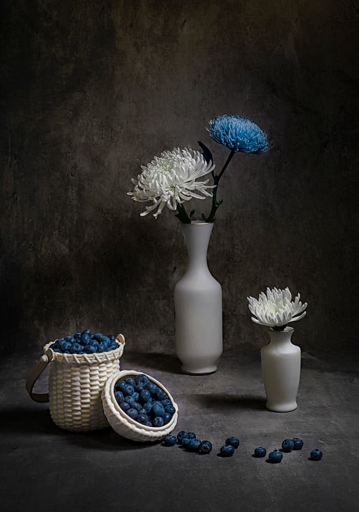 Blueberries And White Flowers by Lydia Jacobs — canvas wall art