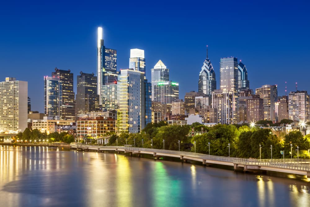 Philadelphia Night Reflections by Melanie Viola — canvas wall art