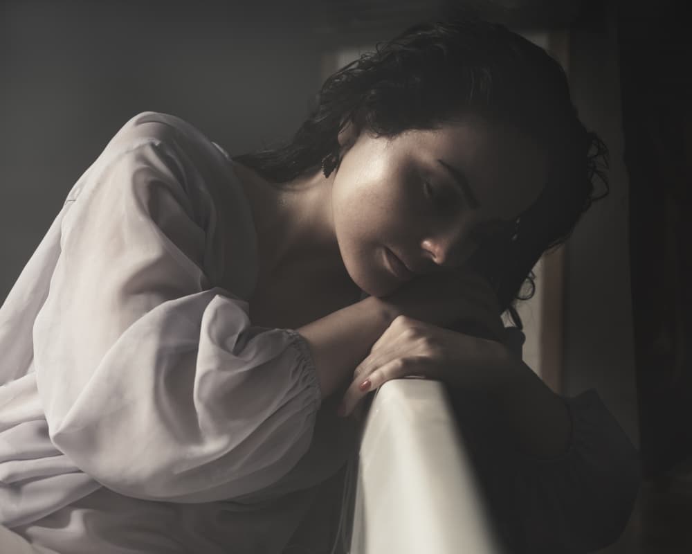 Pensive Woman Portrait by Hooman Sedaghi — canvas wall art