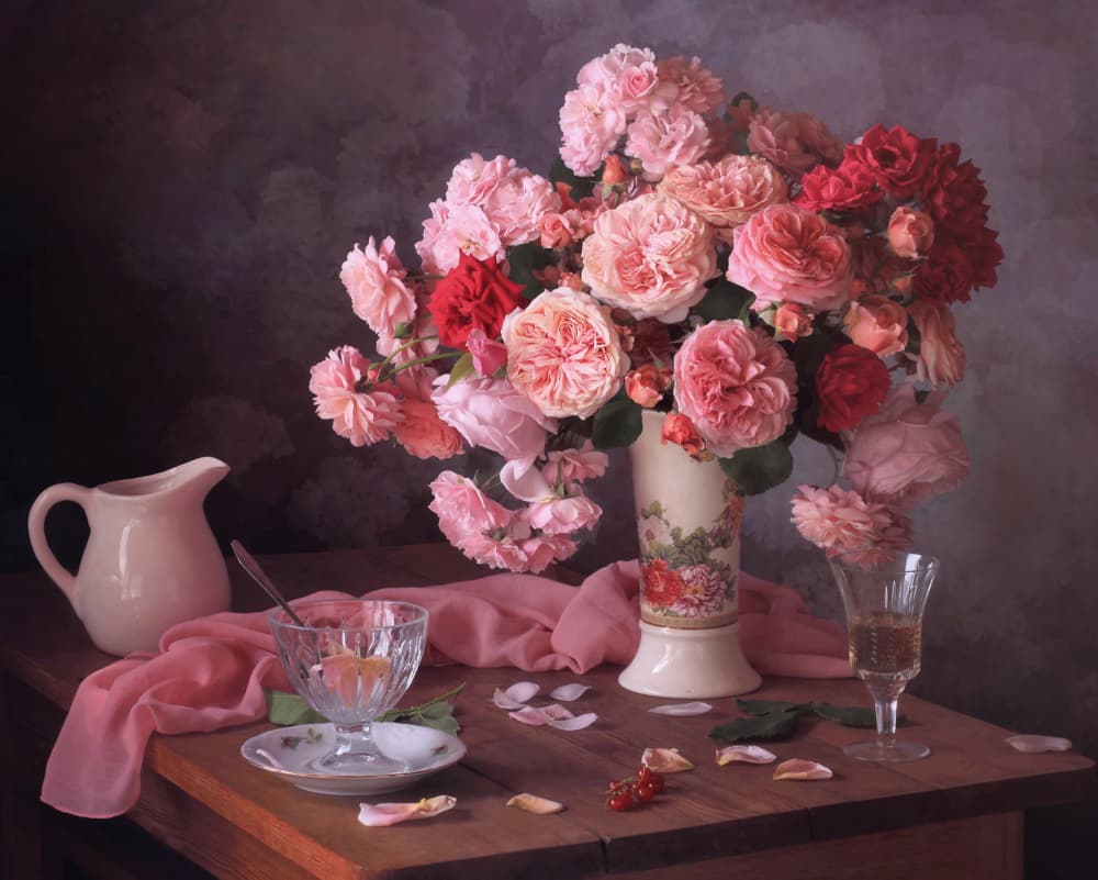 Romantic Rose Still Life by Tatyana Skorokhod — canvas wall art