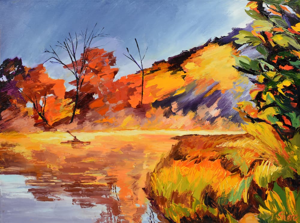 Paddler in Autumn Glow by Maxine Shore — canvas wall art