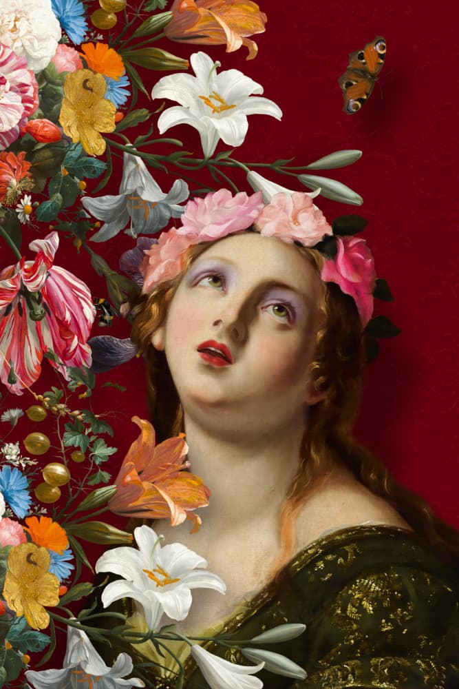 Floral Renaissance Portrait by Marja van den Hurk — canvas wall art
