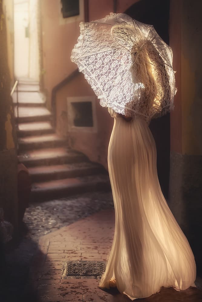 Elegant Woman Golden Light by Paolo Lazzarotti — canvas wall art