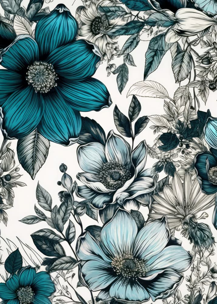 Teal Floral Pattern by Justyna Jaszke — canvas wall art