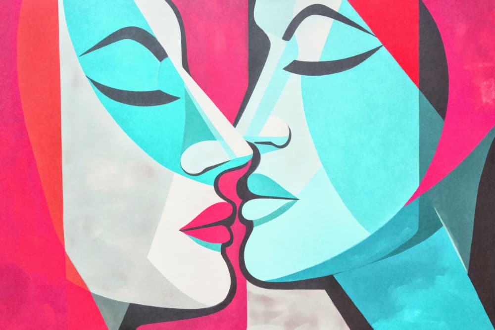 Vibrant Lovers Kiss by Andrea Haase — canvas wall art