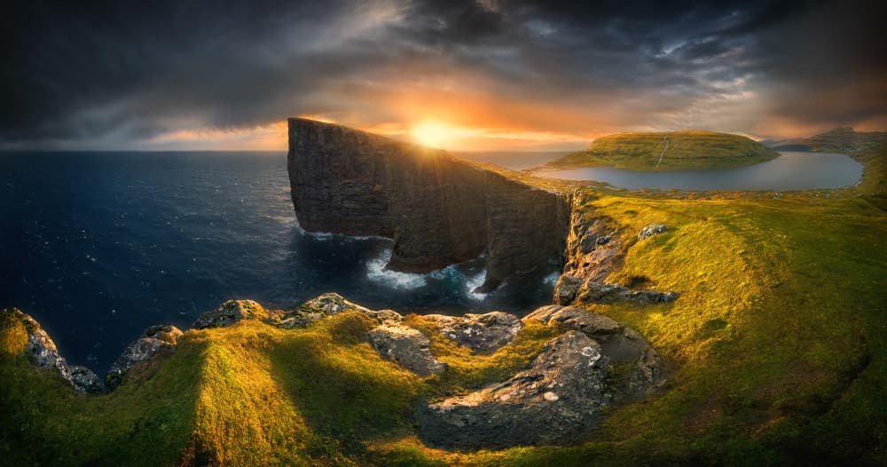 Ocean Cliffs Sunset by Krzysztof Browko — canvas wall art
