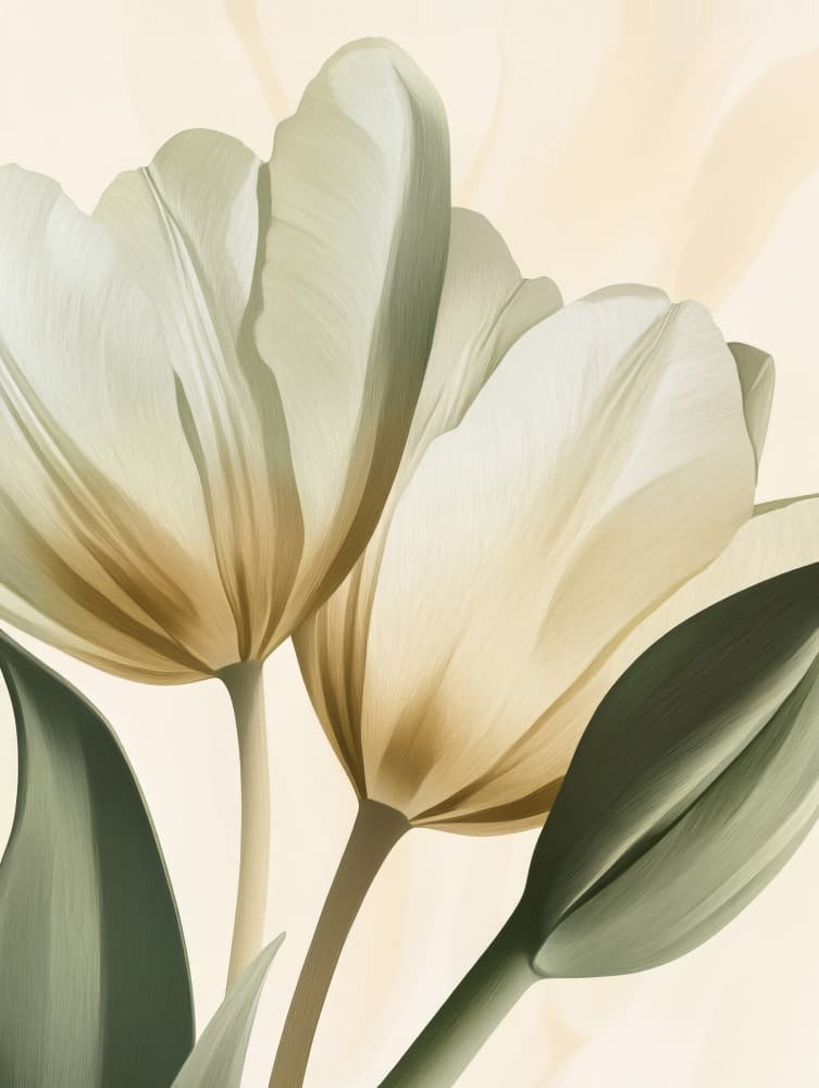 Soft Cream Tulips by Bilge Paksoylu — canvas wall art