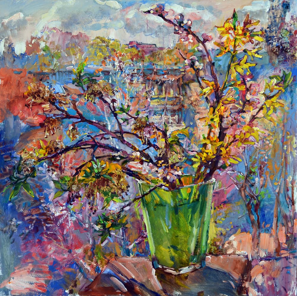 Spring Flowers Window View by Andrii Kutsachenko — canvas wall art