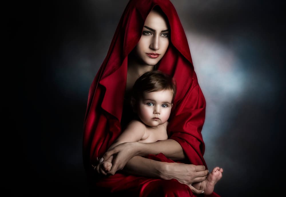 Red Cloak Motherhood by Peppe Tambè — canvas wall art