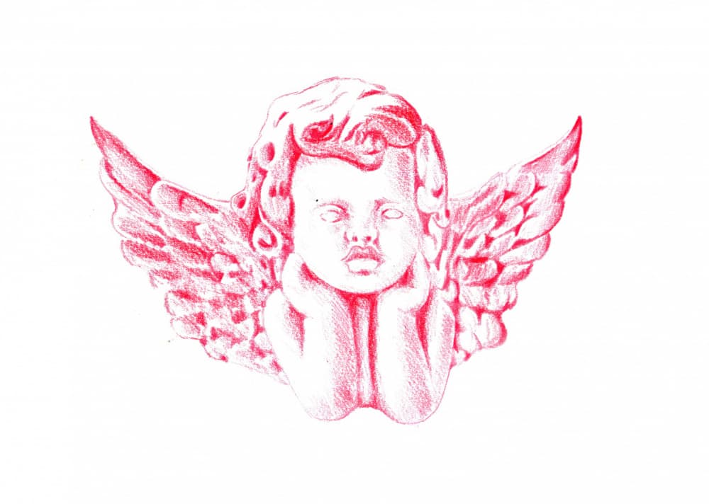 Contemplative Red Cherub by Kulik — canvas wall art