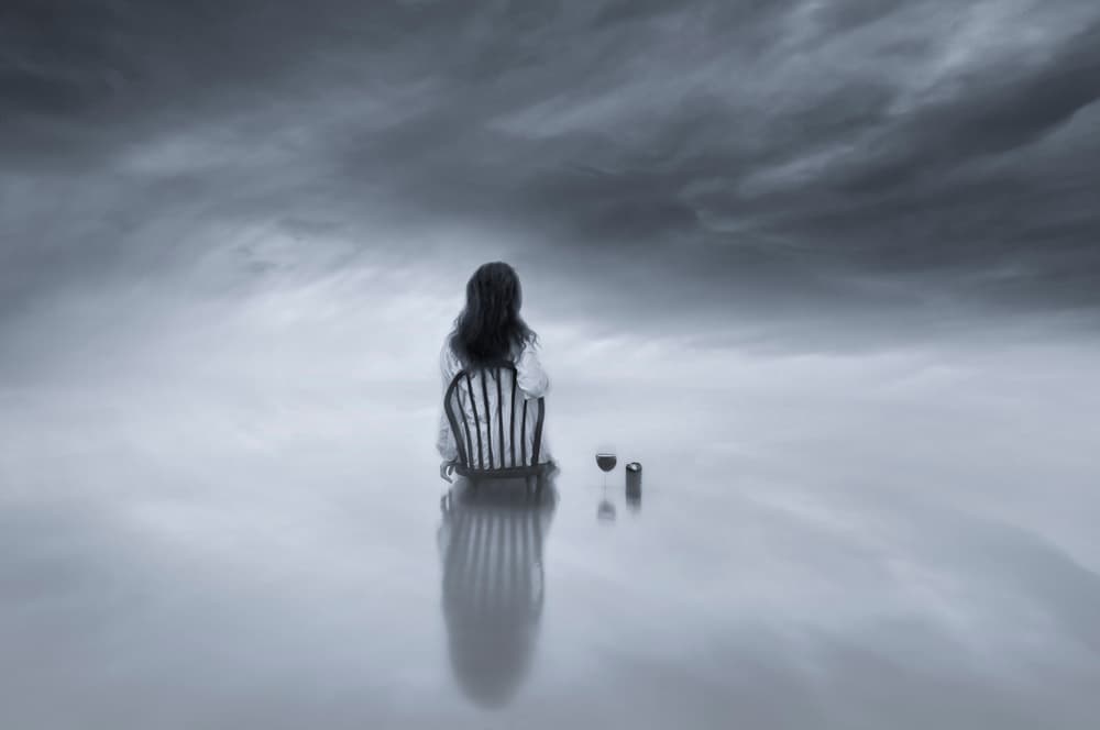 Woman Contemplating Grey Sky by Larry Deng APA — canvas wall art