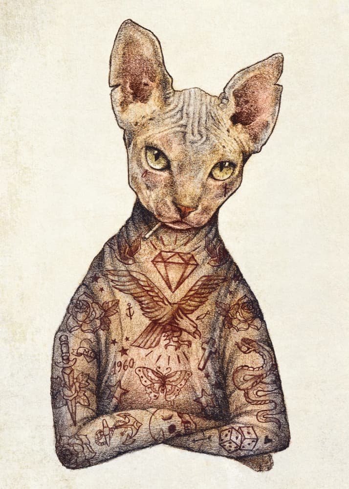 Stylish Tattoo Cat by Mike Koubou — canvas wall art