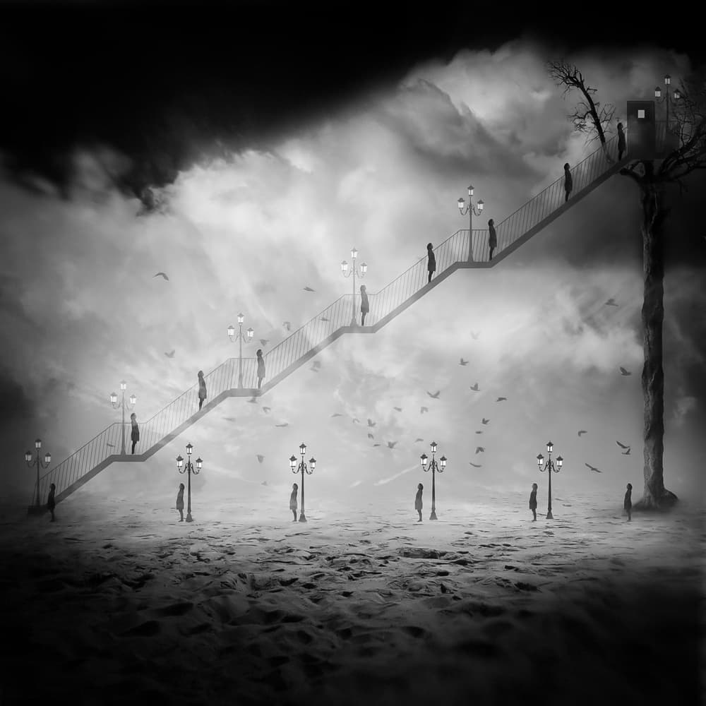 Stairway In Clouds by Nic Keller — canvas wall art
