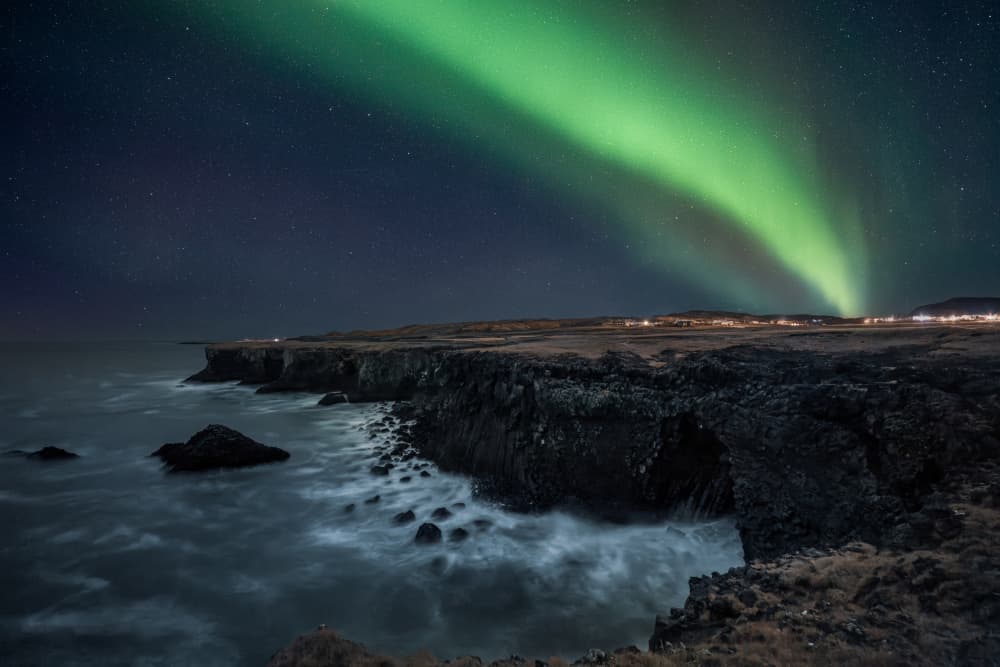 Northern Lights Coastal Night by James Zhen Yu — canvas wall art