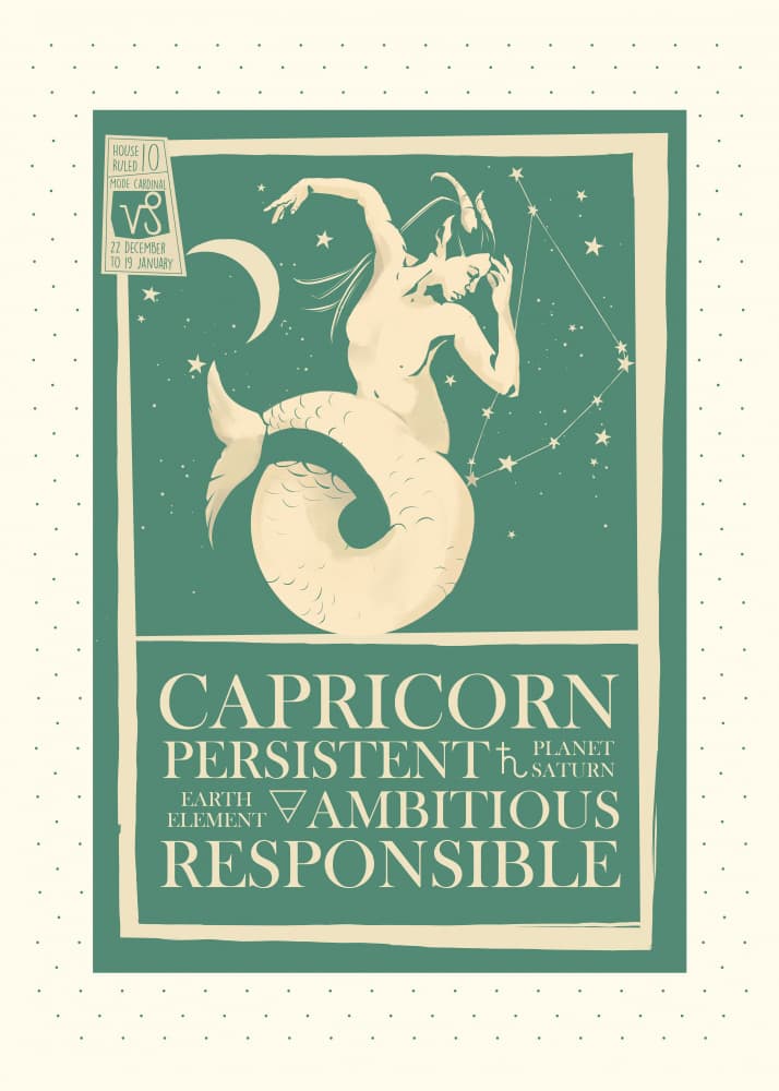 Celestial Capricorn Sea Goat by Dion Gem — canvas wall art