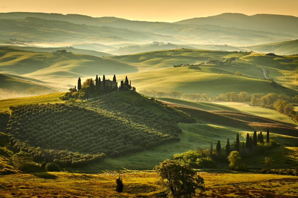 Misty Tuscan Morning Hills by Martin Froyda — canvas wall art