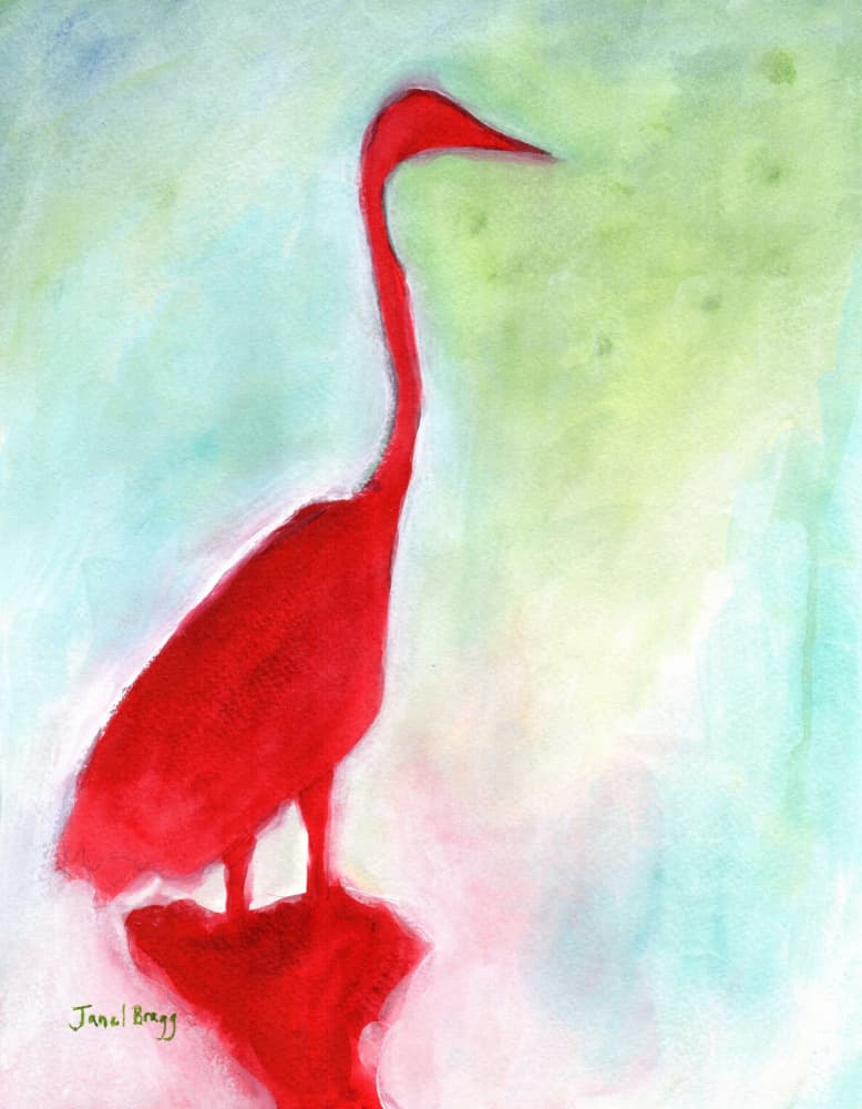 Red Heron Reflection by Janel Bragg — canvas wall art