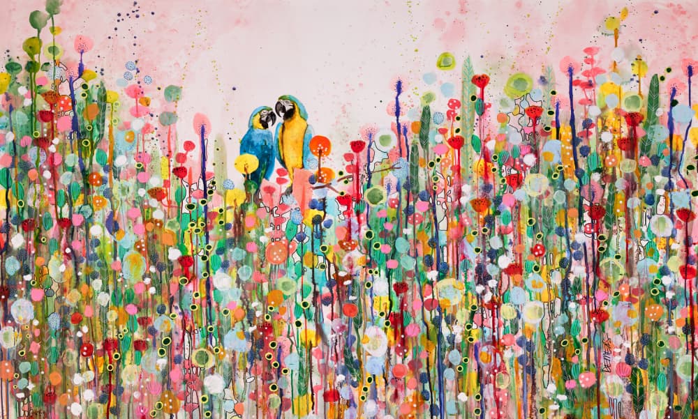 Colorful Macaws in Bloom by Sylvie Demers — canvas wall art