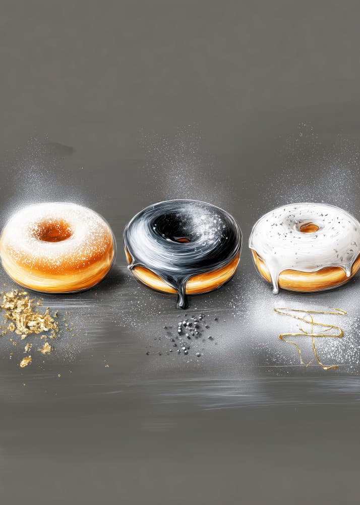 Golden Black White Donuts by Justyna Jaszke — canvas wall art