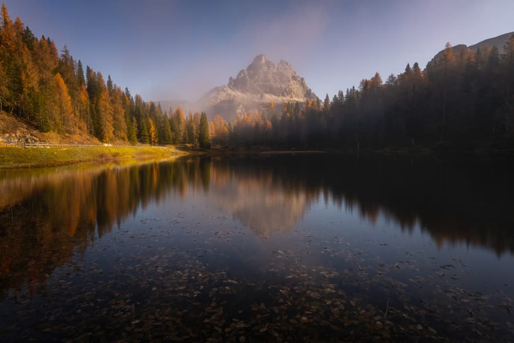 Misty Autumn Mountain Lake by Yongnan Li (李永男) — canvas wall art