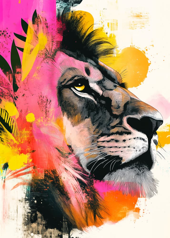 Vibrant Lion Portrait by Justyna Jaszke — canvas wall art