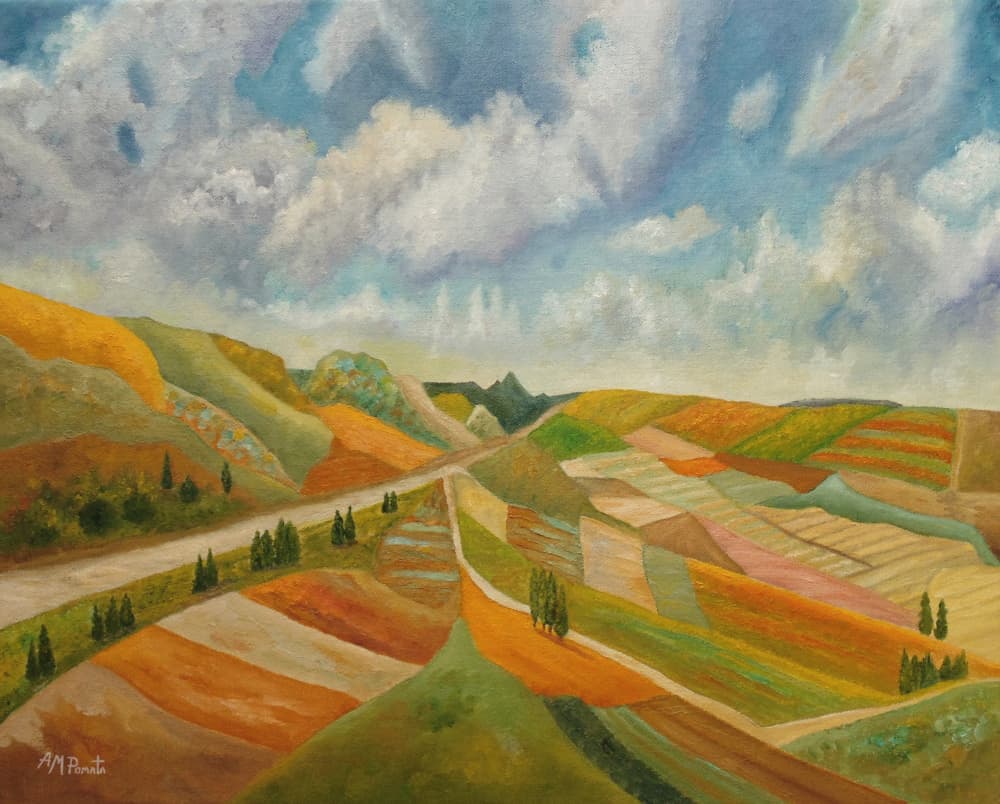 Autumn Fields Country Road by Angeles M. Pomata — canvas wall art