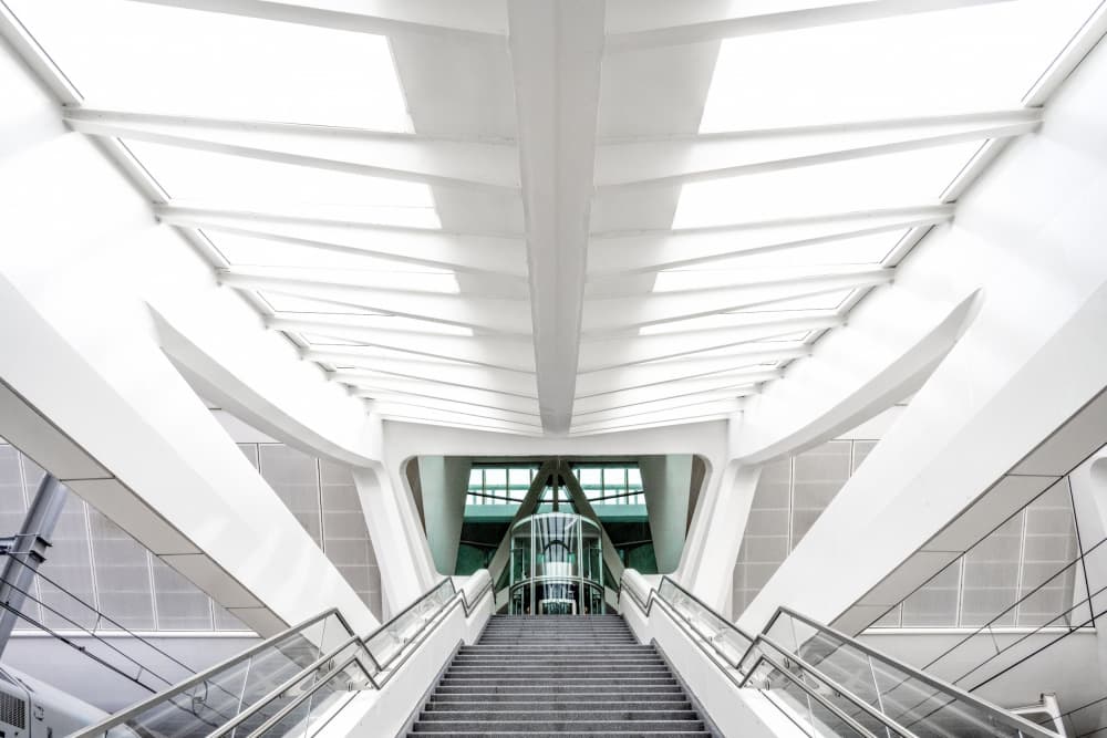 Modern White Staircase by Linda Wride — canvas wall art
