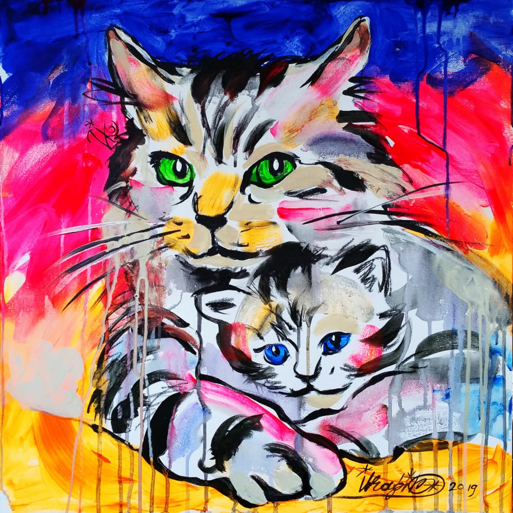 Abstract Cat Love by Kanat Ibragimov — canvas wall art