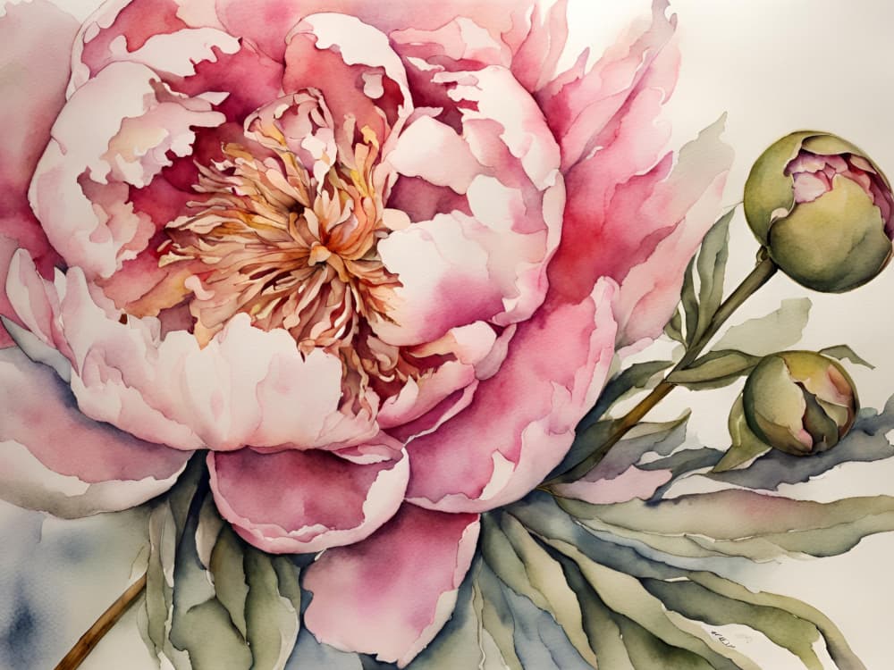 Pink Peony Watercolor by Ohkimiko — canvas wall art