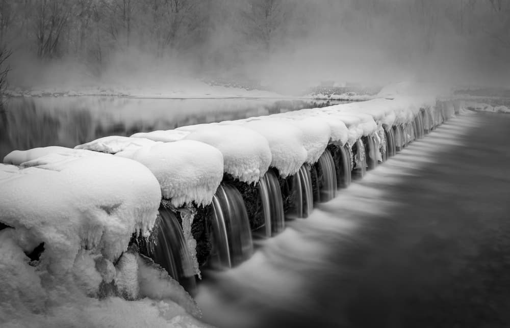 Serene Snowy Dam by Irene Wu — canvas wall art