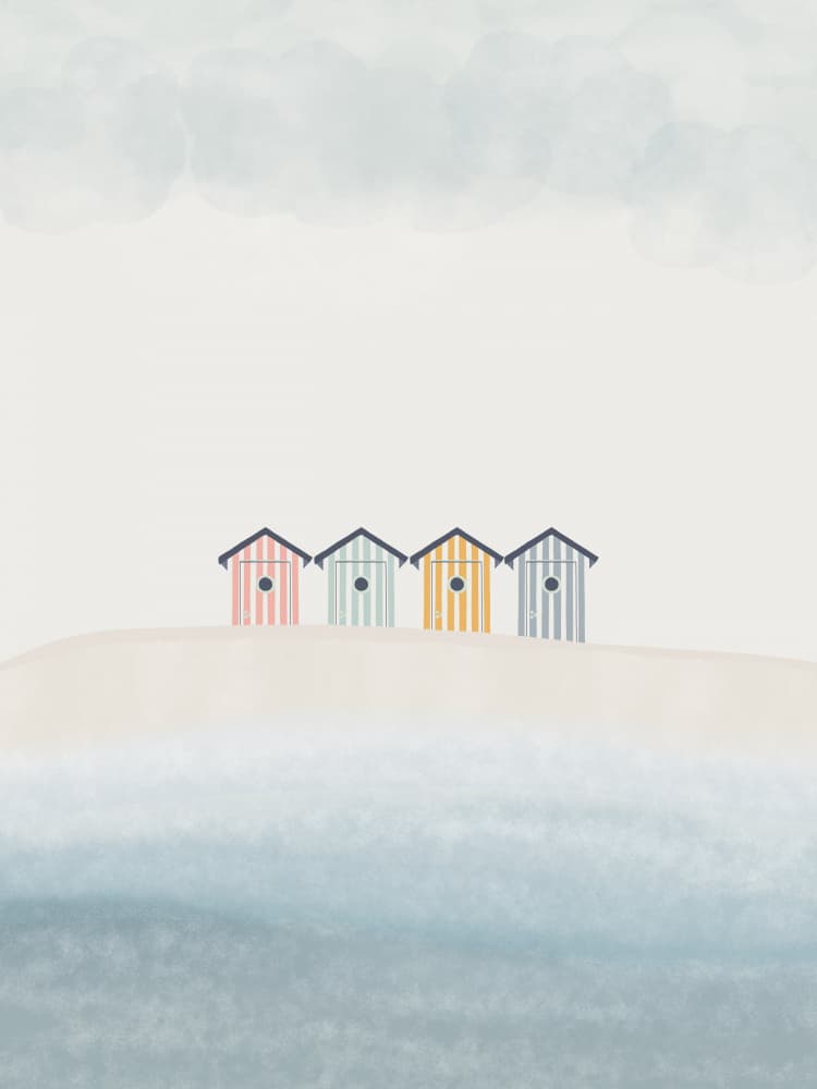 Watercolor Beach Huts by Menina Lisboa — canvas wall art