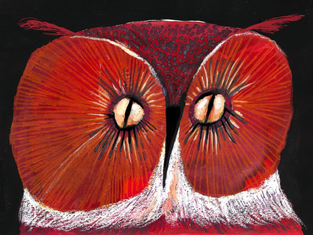 Intense Red Owl by Olga Skomorokhova — canvas wall art