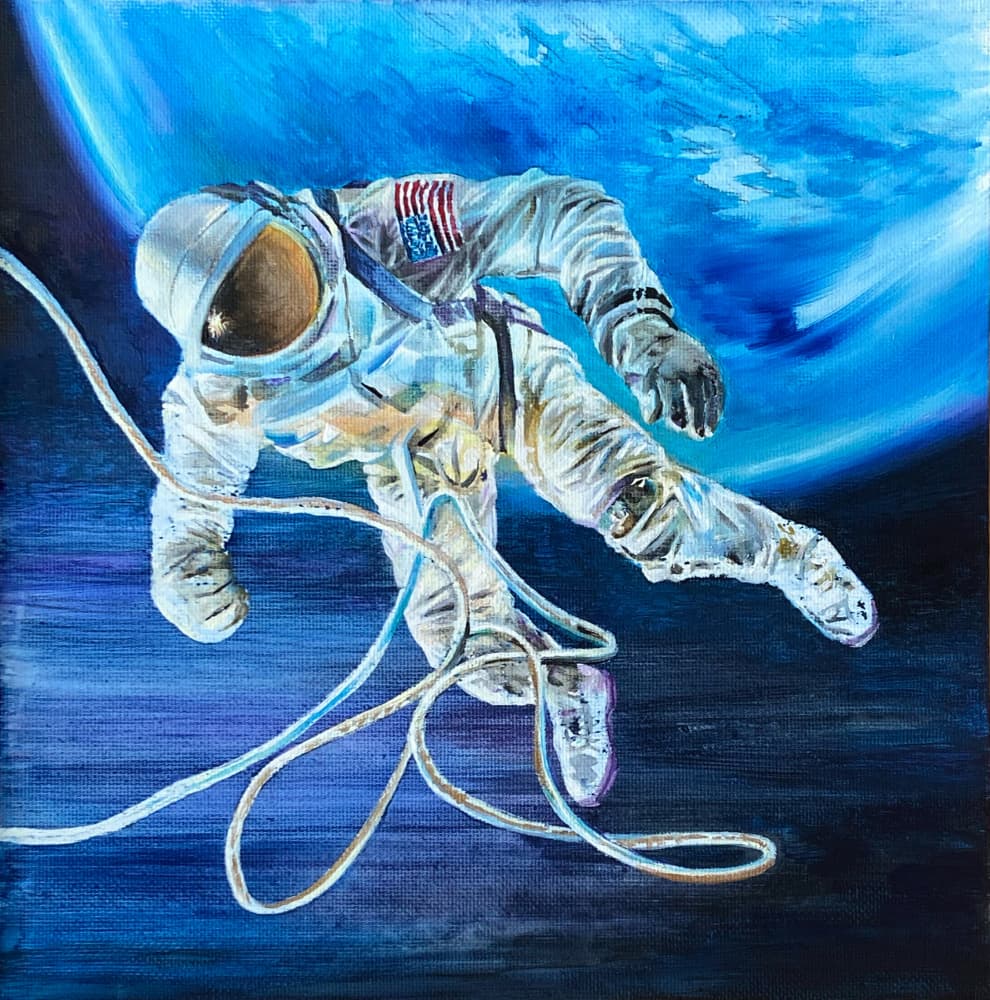 Floating Astronaut Blue Planet by Anne Wölk — canvas wall art