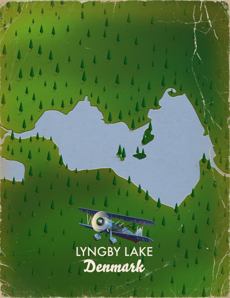 Lyngby Lake Biplane Map by Nicholas — canvas wall art